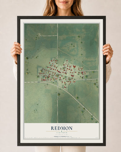 Map of Redmon, Illinois, 24 x 36 inch print in a black wood frame