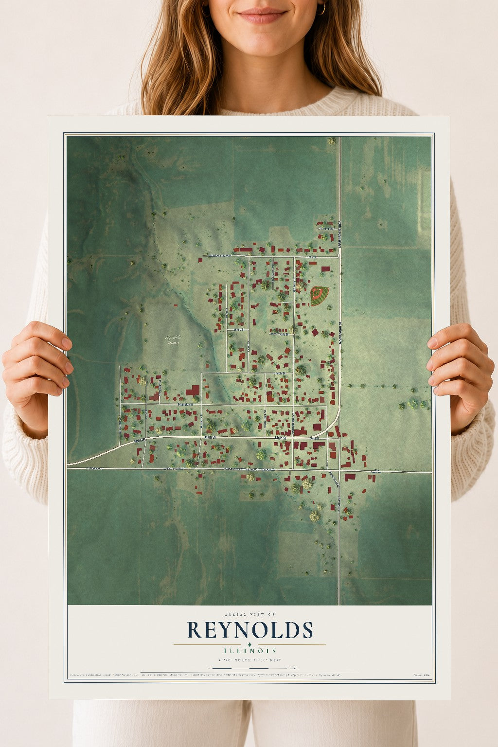 Map of Reynolds, Illinois, 18 x 24 inch unframed archival matte print