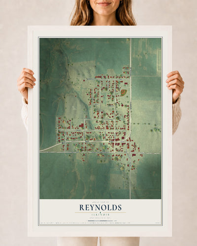 Map of Reynolds, Illinois, 24 x 36 inch print in a white wood frame