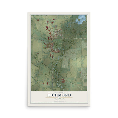 Map of Richmond, Illinois, 12 x 18 inch unframed archival matte print