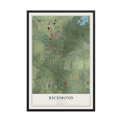 Map of Richmond, Illinois, 12 x 18 inch print in a black wood frame