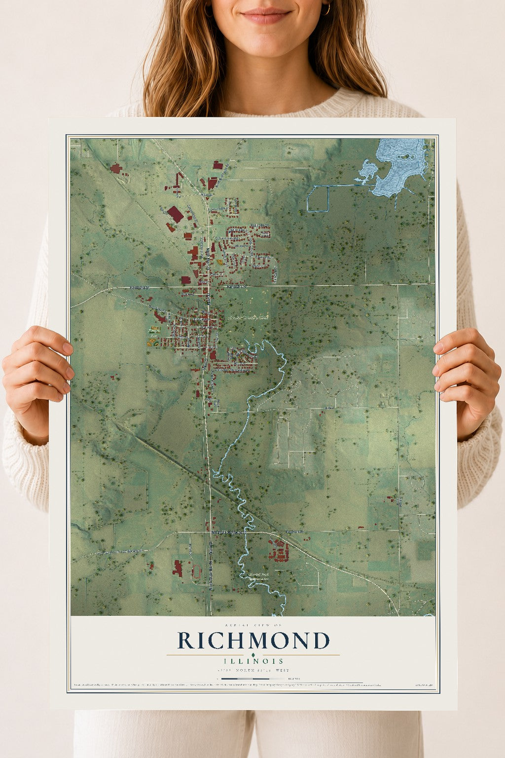 Map of Richmond, Illinois, 18 x 24 inch unframed archival matte print