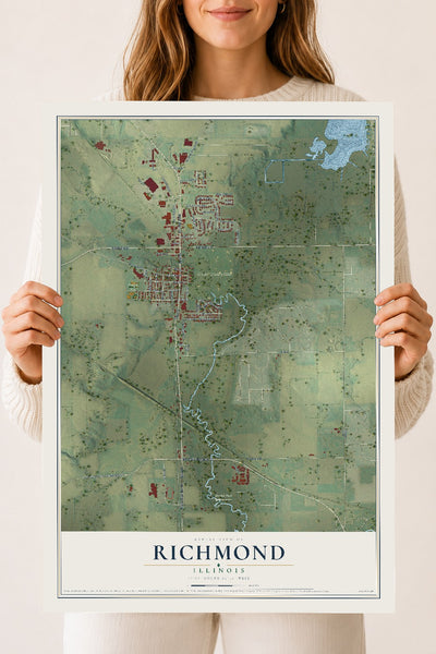 Map of Richmond, Illinois, 18 x 24 inch unframed archival matte print
