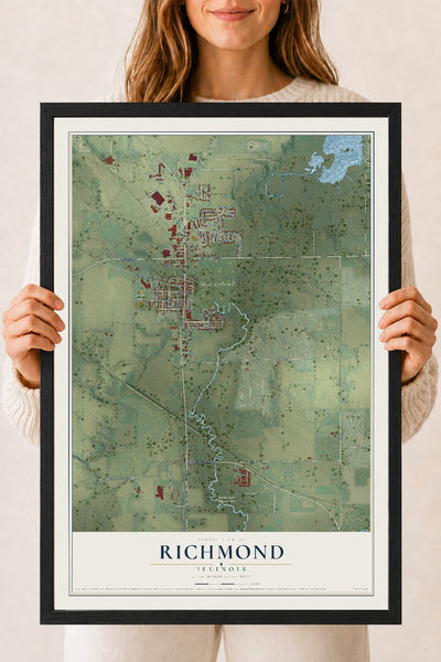 Map of Richmond, Illinois, 18 x 24 inch print in a black wood frame