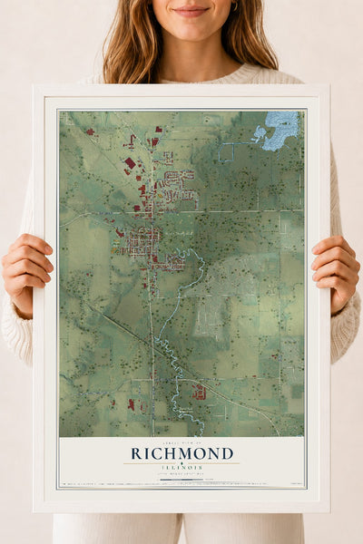 Map of Richmond, Illinois, 18 x 24 inch print in a white wood frame