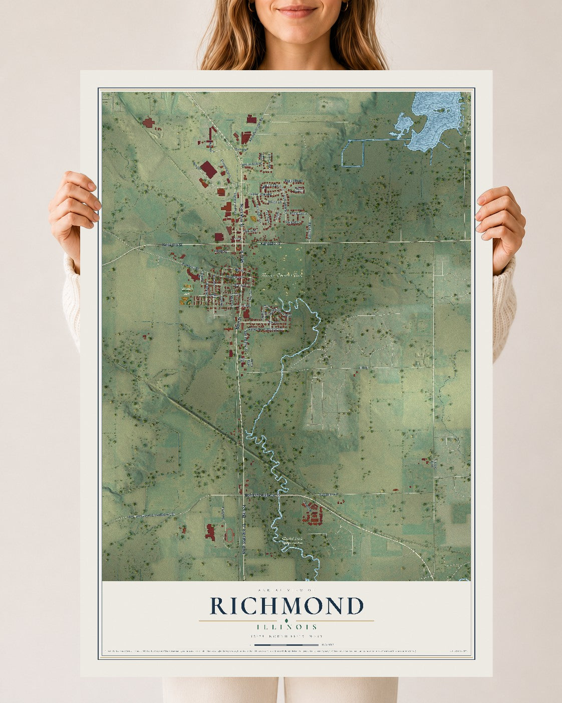Map of Richmond, Illinois, 24 x 36 inch unframed archival matte print