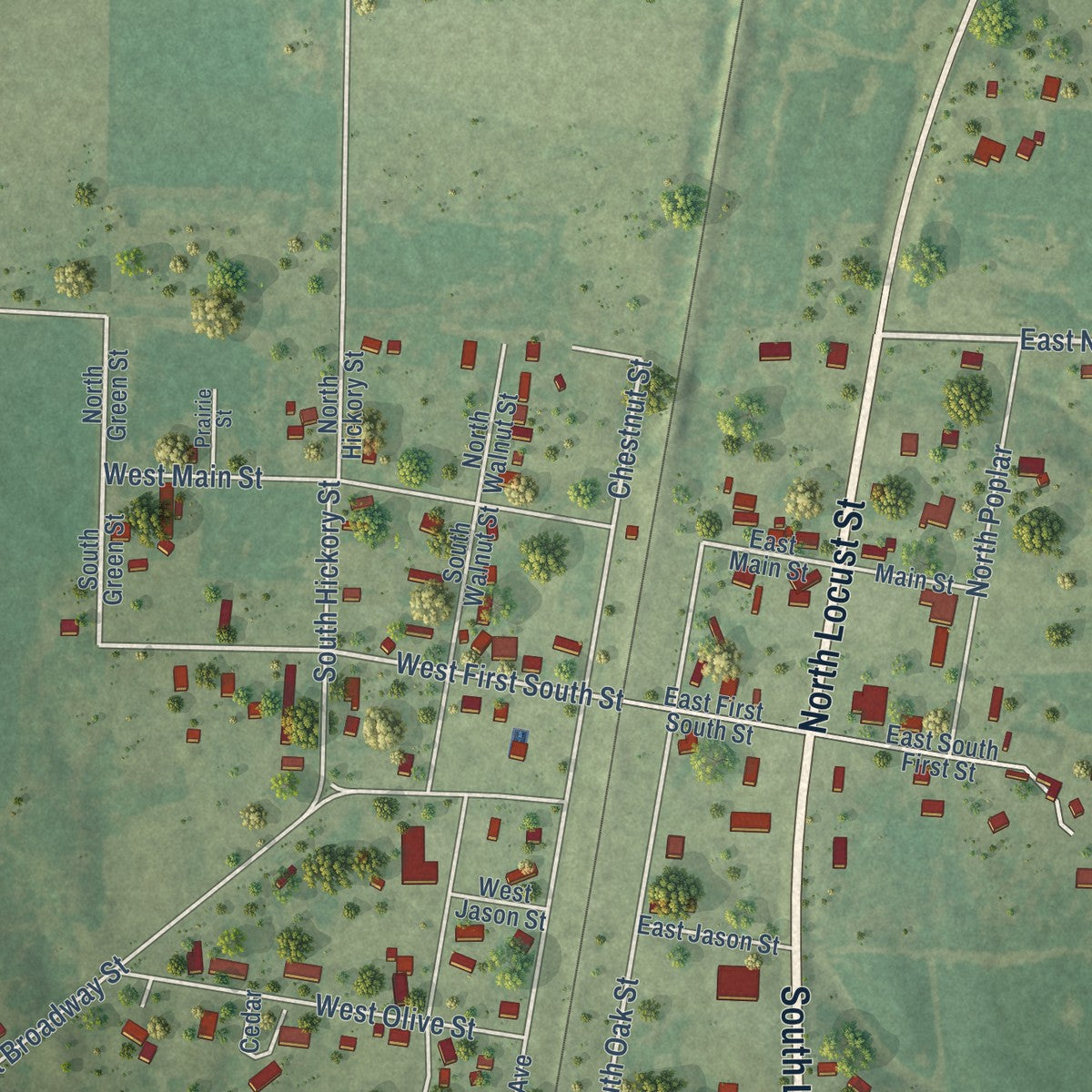 Close-up of the map of Richview, Illinois print showing street and building detail