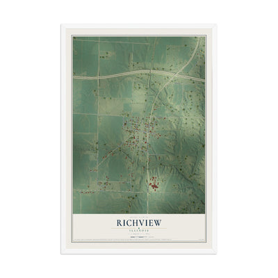 Map of Richview, Illinois, 12 x 18 inch print in a white wood frame