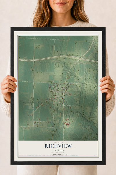 Map of Richview, Illinois, 18 x 24 inch print in a black wood frame