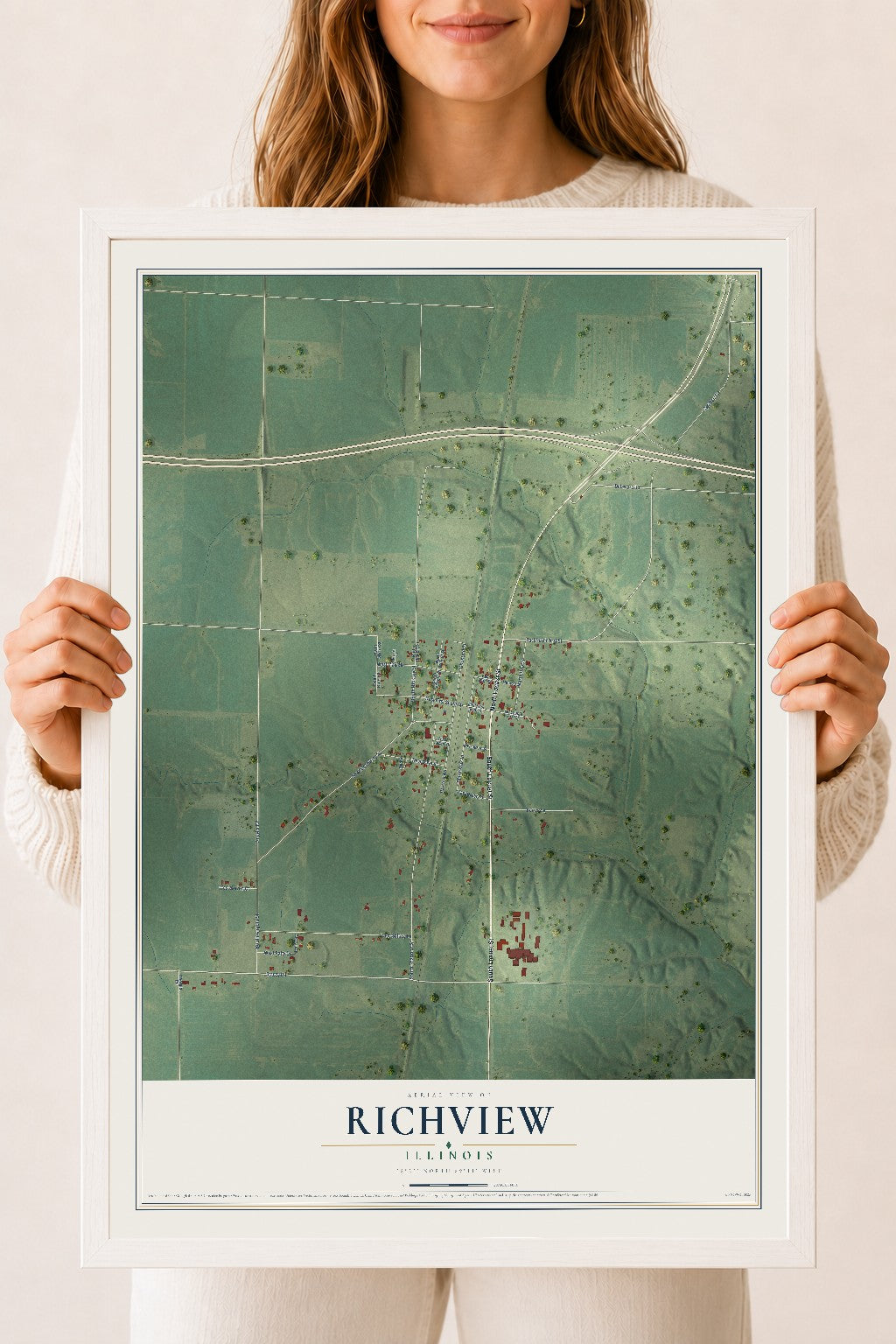 Map of Richview, Illinois, 18 x 24 inch print in a white wood frame