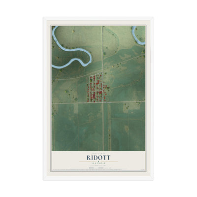 Map of Ridott, Illinois, 12 x 18 inch print in a white wood frame