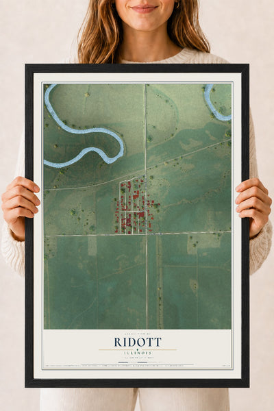 Map of Ridott, Illinois, 18 x 24 inch print in a black wood frame