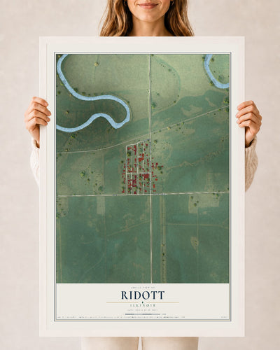 Map of Ridott, Illinois, 24 x 36 inch print in a white wood frame