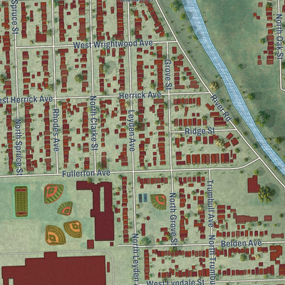 Close-up of the map of River Grove, Illinois print showing street and building detail