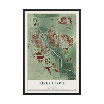 Map of River Grove, Illinois, 12 x 18 inch print in a black wood frame