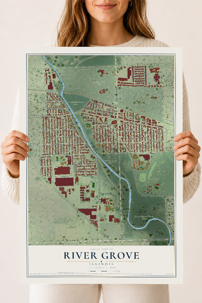 Map of River Grove, Illinois, 18 x 24 inch unframed archival matte print