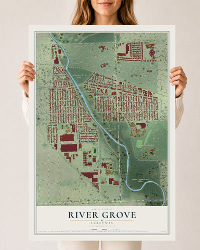 Map of River Grove, Illinois, 24 x 36 inch unframed archival matte print