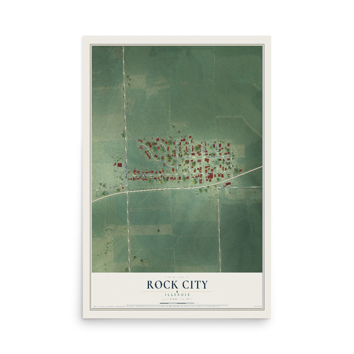Map of Rock City, Illinois, 12 x 18 inch unframed archival matte print