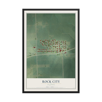Map of Rock City, Illinois, 12 x 18 inch print in a black wood frame