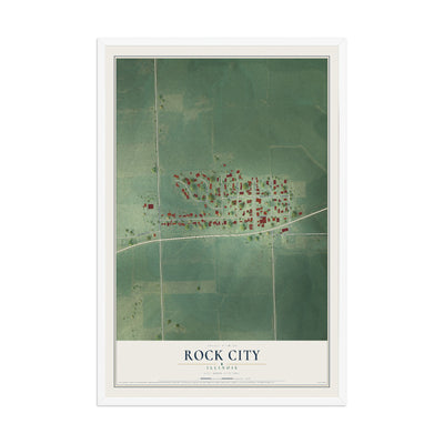 Map of Rock City, Illinois, 12 x 18 inch print in a white wood frame