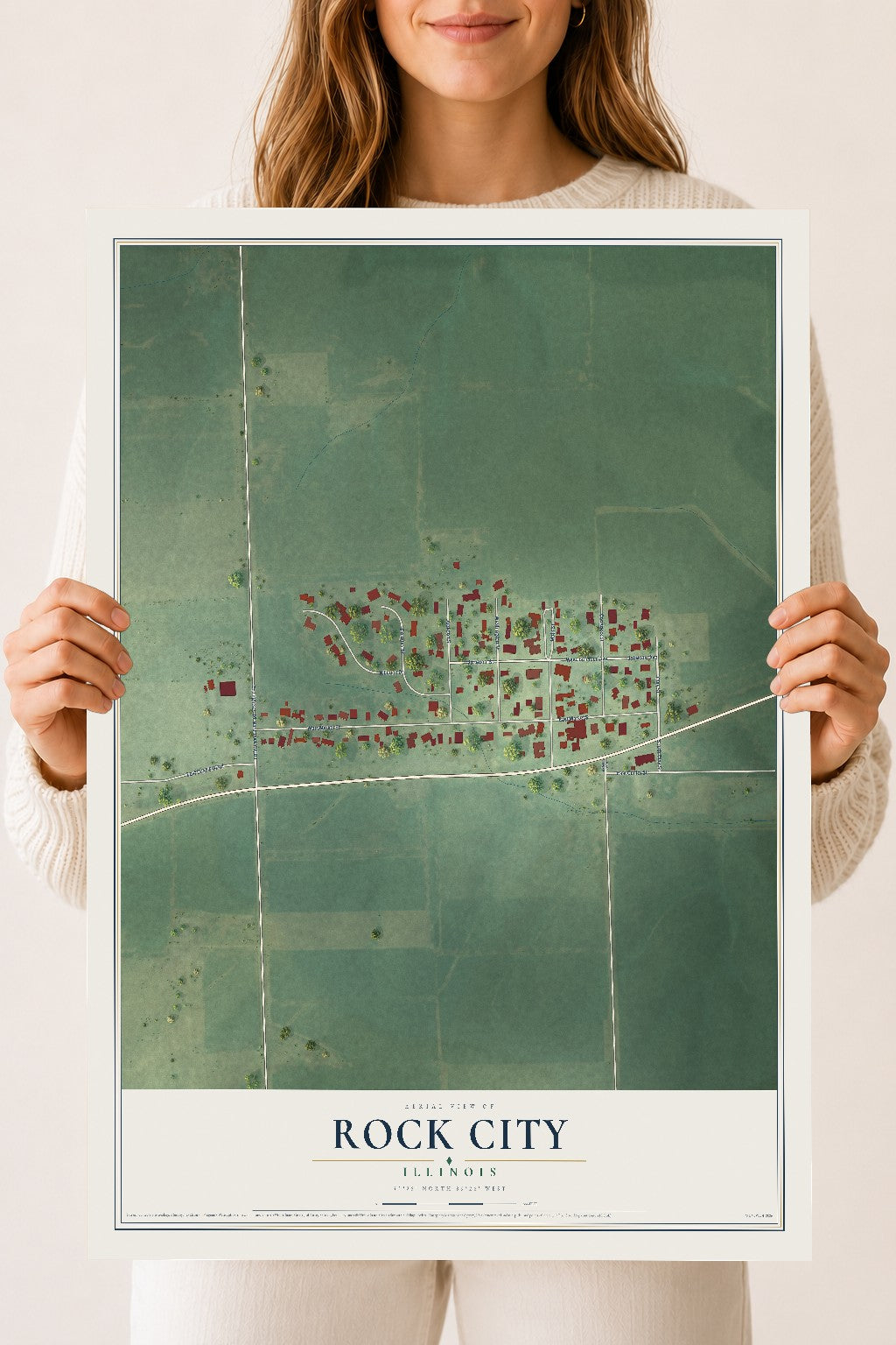 Map of Rock City, Illinois, 18 x 24 inch unframed archival matte print