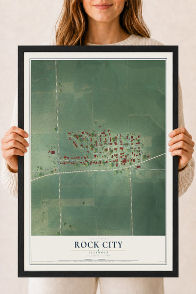 Map of Rock City, Illinois, 18 x 24 inch print in a black wood frame