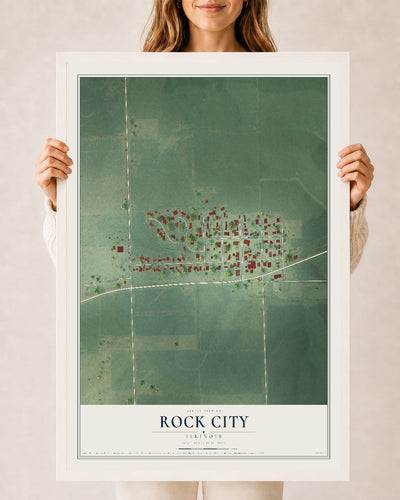 Map of Rock City, Illinois, 24 x 36 inch print in a white wood frame