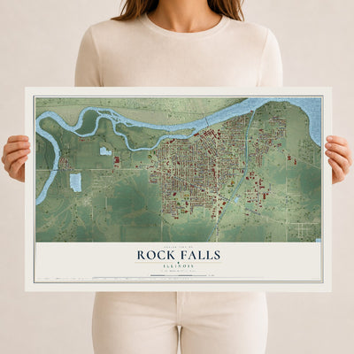 Map of Rock Falls, Illinois, 12 x 18 inch unframed archival matte print
