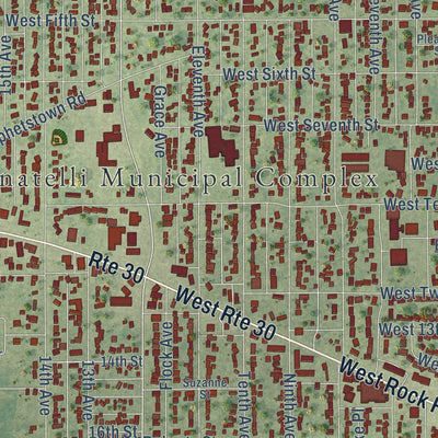 Close-up of the map of Rock Falls, Illinois print showing street and building detail