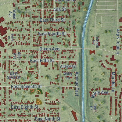 Second close-up of the map of Rock Falls, Illinois print showing more streets and buildings