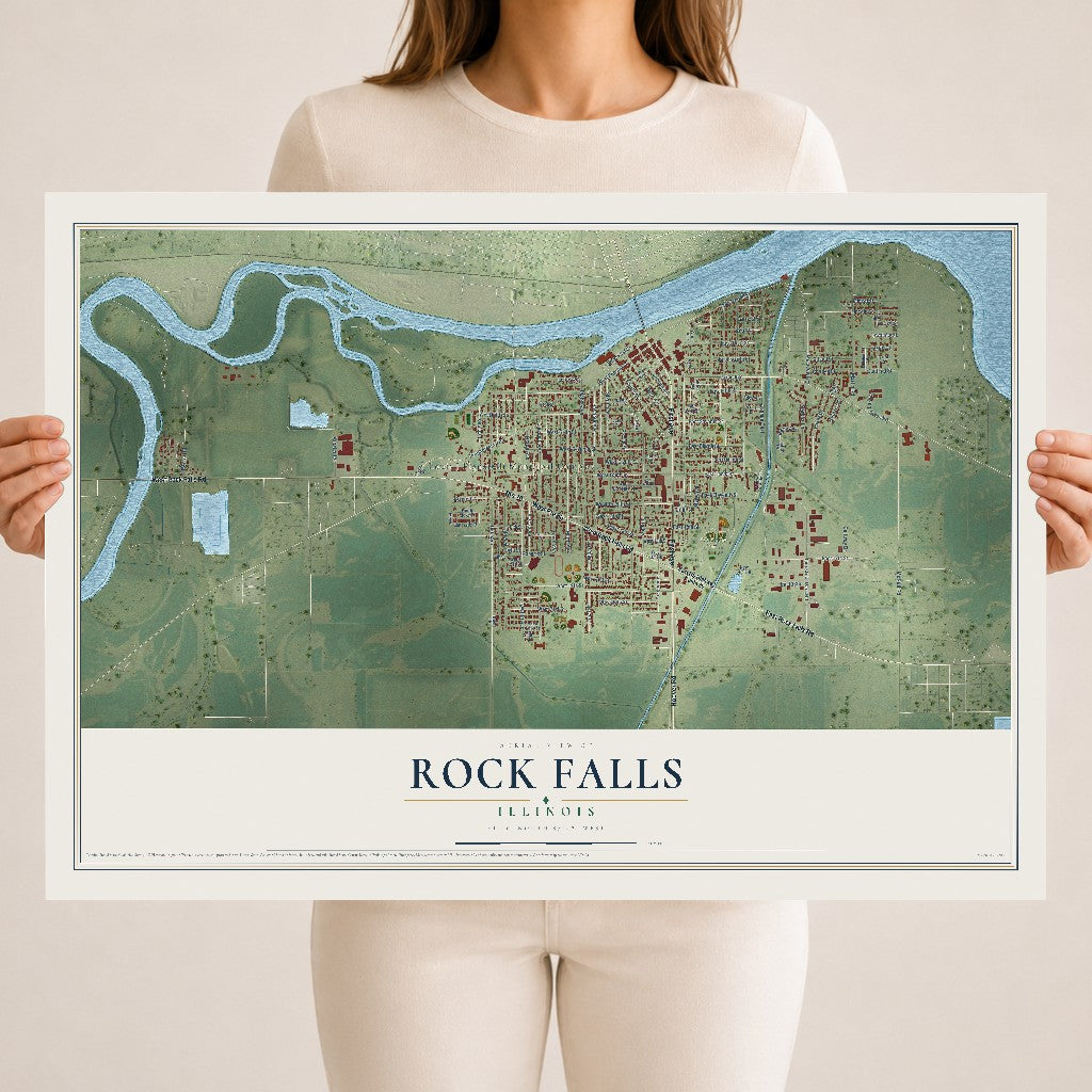 Map of Rock Falls, Illinois, 18 x 24 inch unframed archival matte print