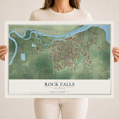 Map of Rock Falls, Illinois, 18 x 24 inch unframed archival matte print