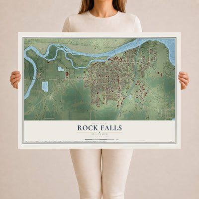 Map of Rock Falls, Illinois, 24 x 36 inch unframed archival matte print