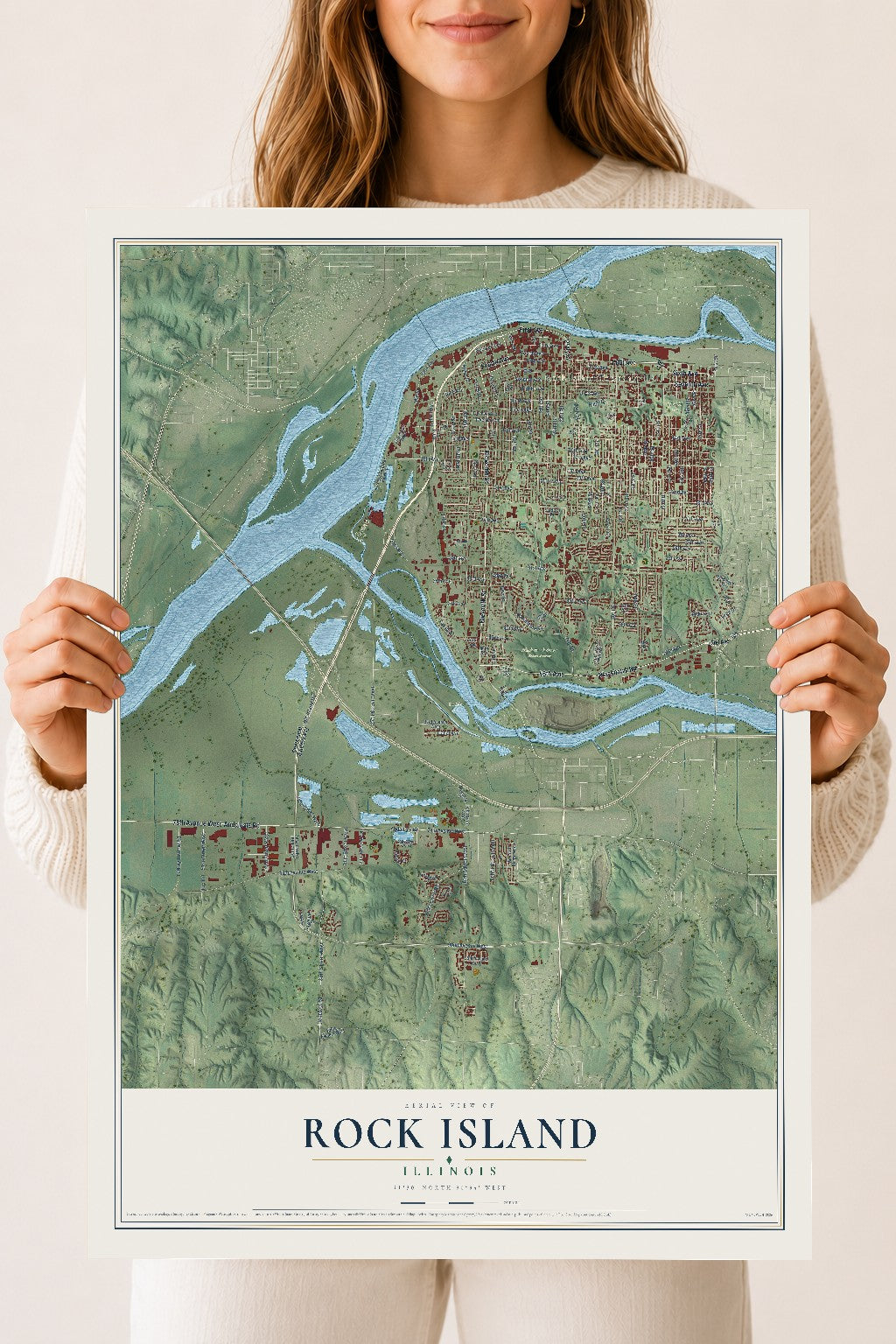 Map of Rock Island, Illinois, 18 x 24 inch unframed archival matte print