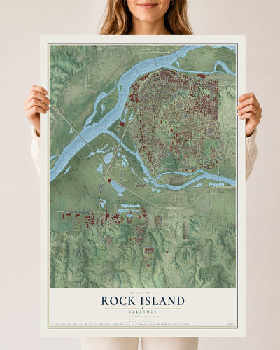 Map of Rock Island, Illinois, 24 x 36 inch unframed archival matte print