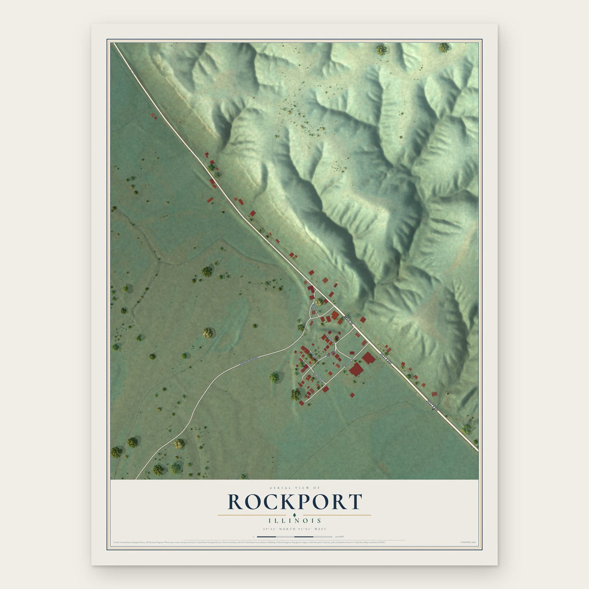 Rockport, Illinois map print, the full design