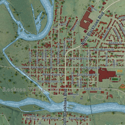Second close-up of the map of Rockton, Illinois print showing more streets and buildings