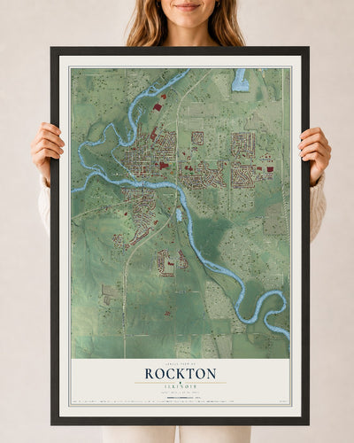 Map of Rockton, Illinois, 24 x 36 inch print in a black wood frame