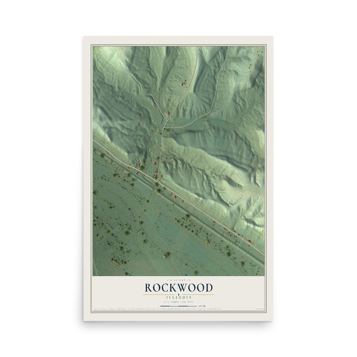 Map of Rockwood, Illinois, 12 x 18 inch unframed archival matte print