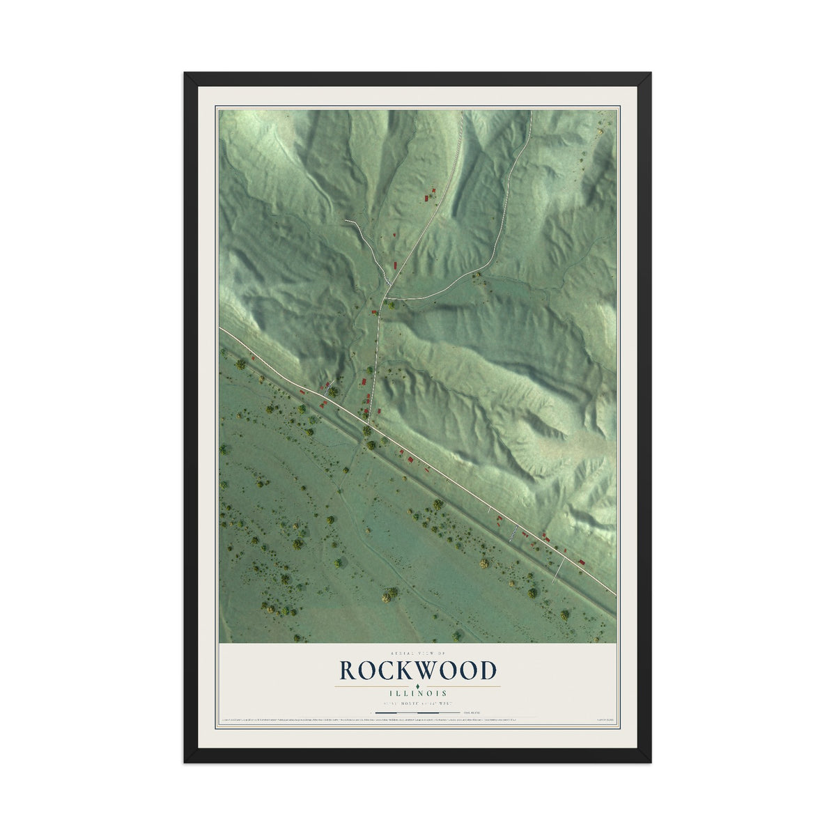 Map of Rockwood, Illinois, 12 x 18 inch print in a black wood frame