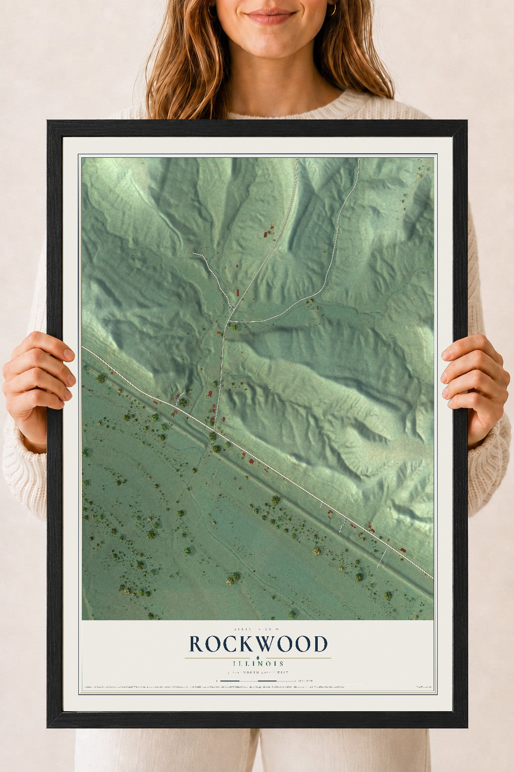 Map of Rockwood, Illinois, 18 x 24 inch print in a black wood frame