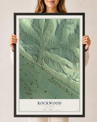 Map of Rockwood, Illinois, 24 x 36 inch print in a black wood frame