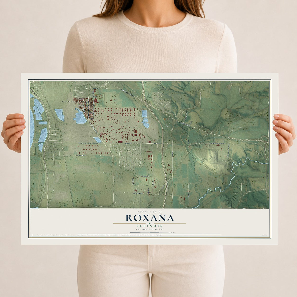 Map of Roxana, Illinois, 12 x 18 inch unframed archival matte print