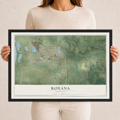 Map of Roxana, Illinois, 12 x 18 inch print in a black wood frame