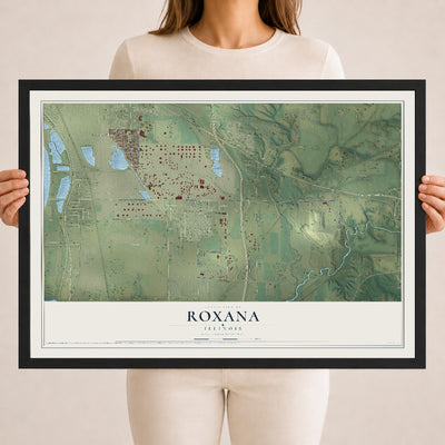 Map of Roxana, Illinois, 18 x 24 inch print in a black wood frame