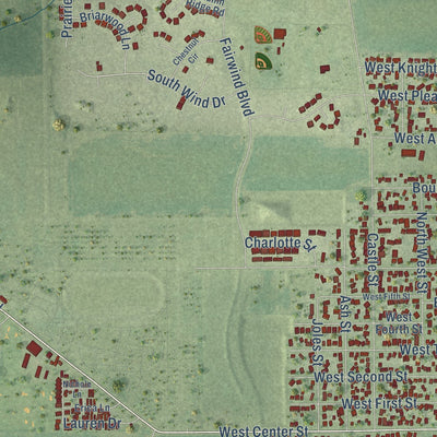 Second close-up of the map of Sandwich, Illinois print showing more streets and buildings