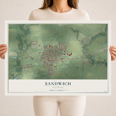 Map of Sandwich, Illinois, 18 x 24 inch unframed archival matte print
