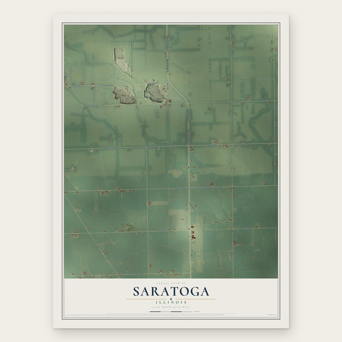 Saratoga, Illinois map print, the full design
