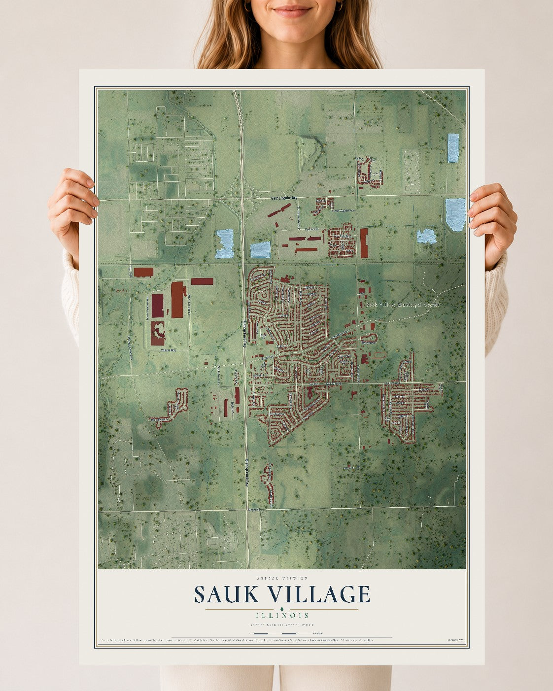 Map of Sauk Village, Illinois, 24 x 36 inch unframed archival matte print