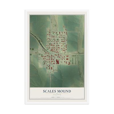 Map of Scales Mound, Illinois, 12 x 18 inch print in a white wood frame